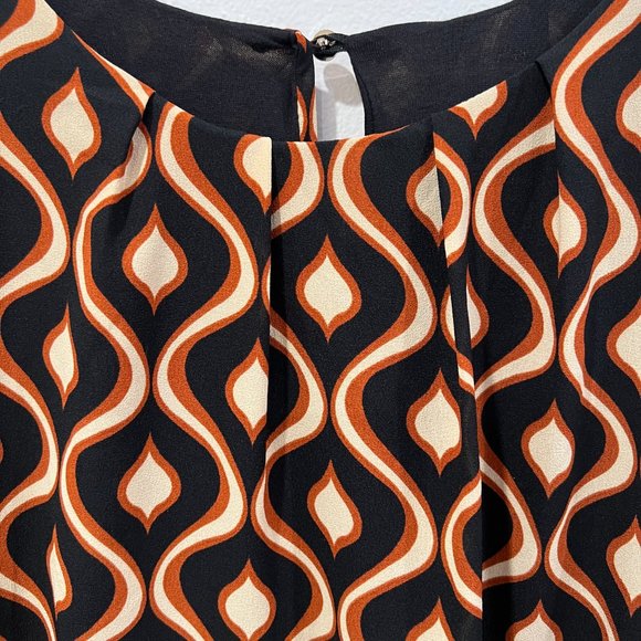 Moda Italia Black Brown Retro Long Sleeve Shift Dress Size S - Picture 2 of 4